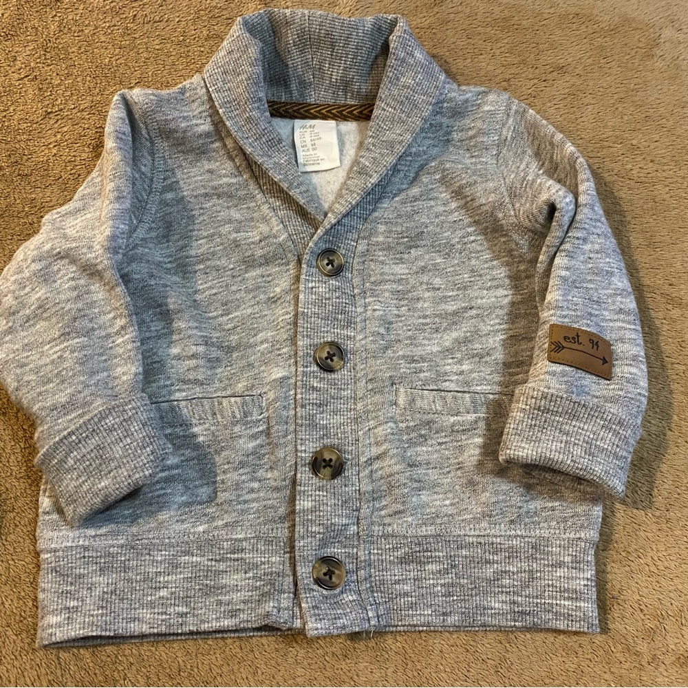 H&M Infant Grey Shawl Collar French Terry Sweatshirt Cardigan - Size 4-6M EUC
